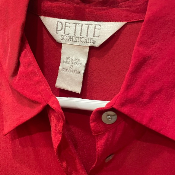 Red silk button down shirt - Picture 4 of 4